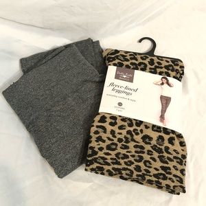 Britts Knits Fleeced Lined Leggings L/XL 2 pair NEW leopard and grey